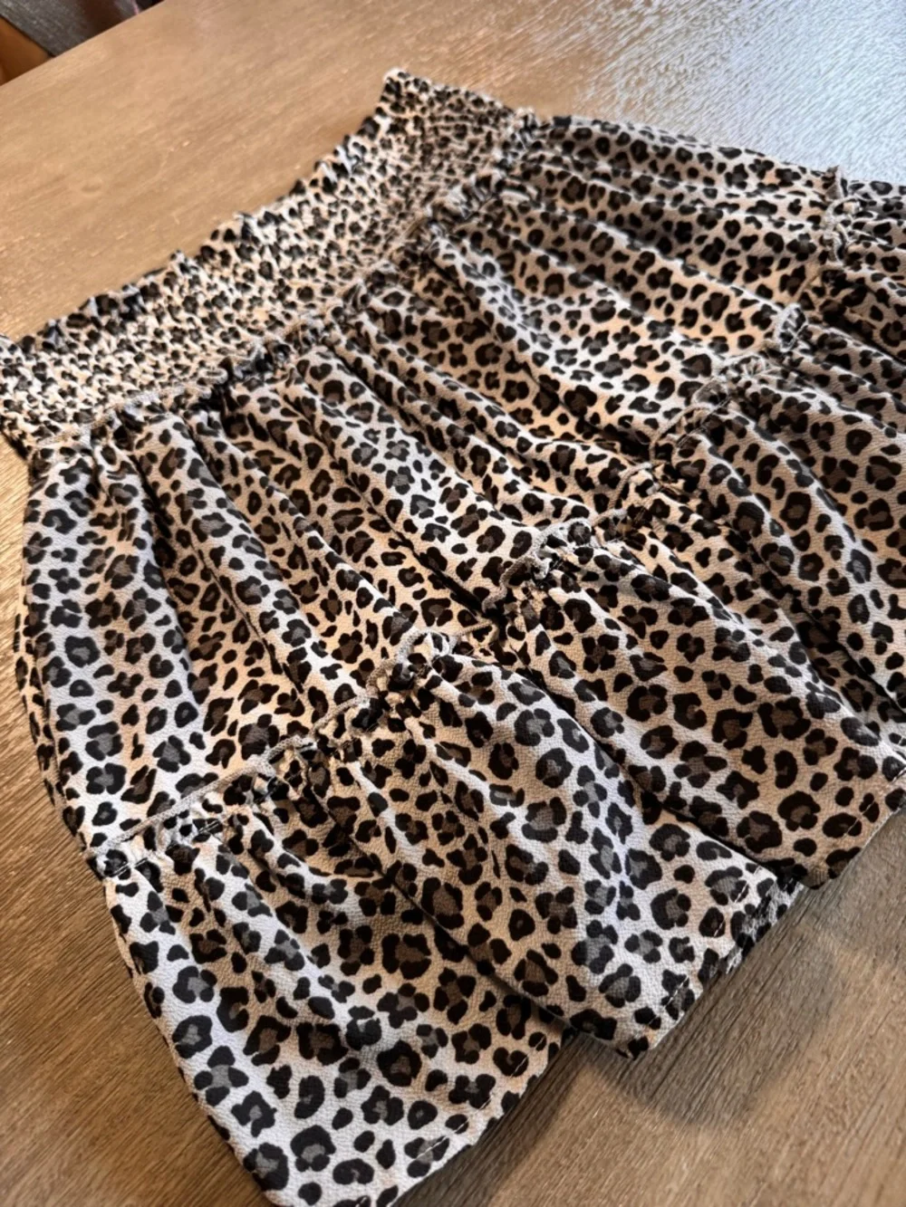Altar’d State Skirt Snow Leopard Pattern L M Grey Black Smocked